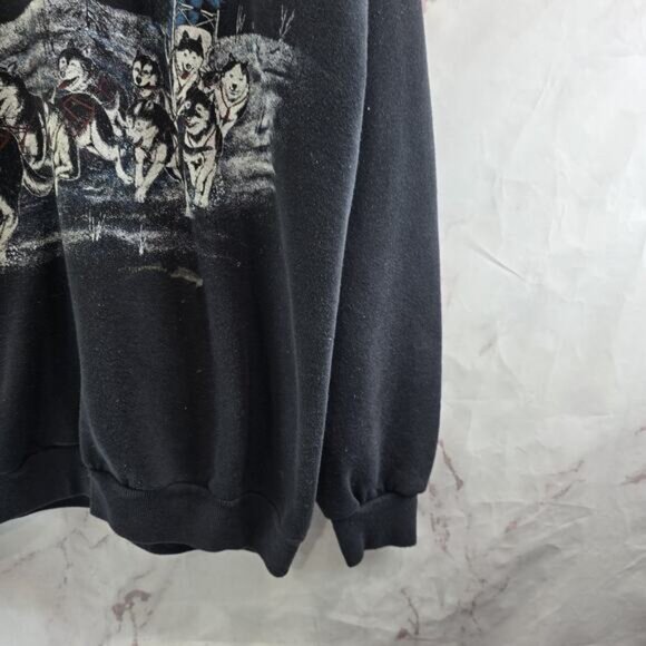 Vintage Sweatshirt Womens Large Black Husky Dog Sled Tok Alaska Nature Forest - Picture 3 of 11